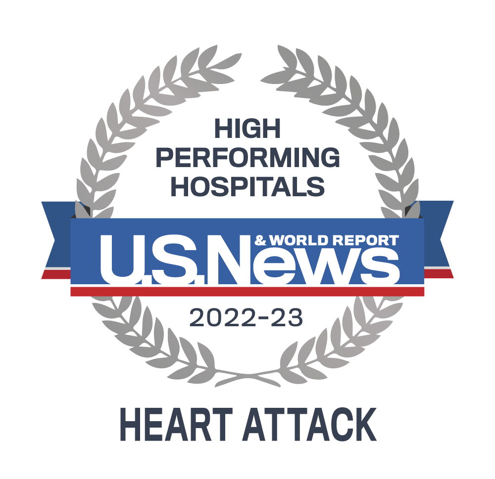 美国新闻与世界报道高绩效医院2022-23年会徽-心脏病发作