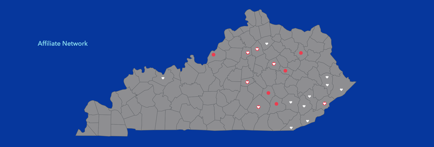 肯塔基州地图，显示吉尔联盟网络成员的位置。